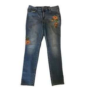Old Navy Rockstar Mid-Rise Skinny Jeans Size 12 Floral Embroidered Boho Denim